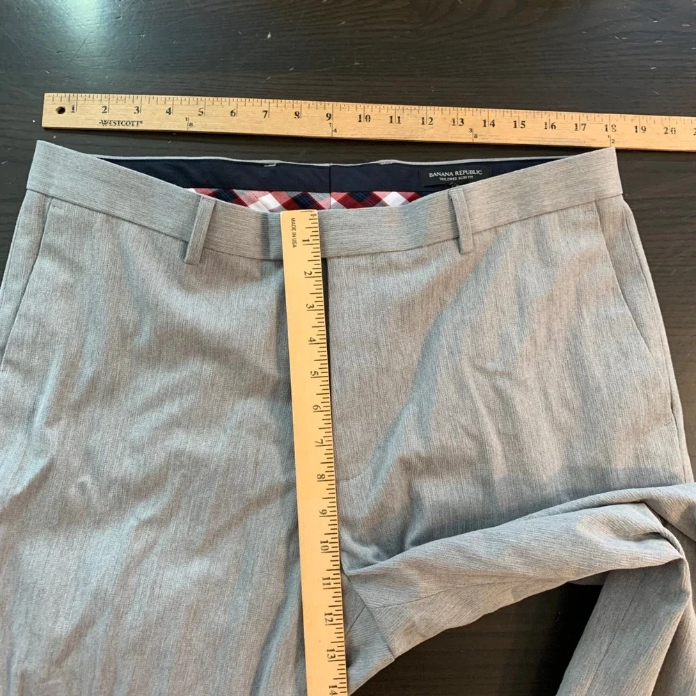 Banana Republic Mens Tailored Slim‎ Fit Grey Heather Trousers 36x32 (36x30.5)